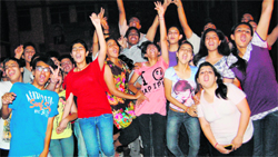 Students of DAV Public School celebrate their success after the declaration of the CBSE Class X results in Amritsar on Thursday. Photo: Vishal Kumar