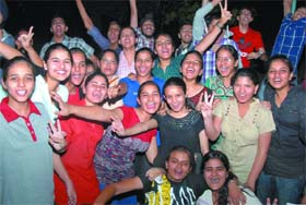 Students of St. Josephs Convent in a jubilant mood after the class X results were declared on Thursday