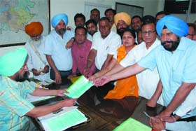 Madhu Gargi of the BJP filing her nomination for the by-elections for Ward 6 of Municipal Corporation Bathinda on the last day of filing nomination papers on Thursday