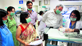 An accreditation team from New Delhi examines the facilities at the neo-natal unit of the Doon Hosptal in Dehradun.