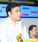 Harish Gupta, Chief Judicial Magistrate, addresses the gathering during a conference on environment at the JCD College of Engineering, Sirsa. 