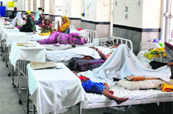 A crowded general ward of the SMGS Hospital in Jammu.  
