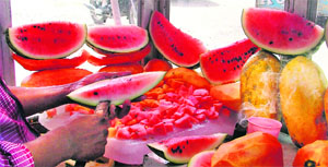 Cut fruits being sold at a market in Ludhiana.