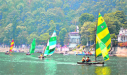 Boats participating in Army Commanders Sailing Regatta held in Nainital on Friday