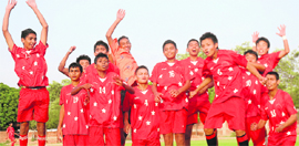 The U-15 football team celebrate after making it to the Asian leg of the Manchester United Premier Football Cup, at the Chandigarh Football Academy on Saturday.