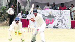A batsman in action during a match in the 30th All-India Uttarakhand Gold Cup Cricket Tournament in Dehradun on Saturday. Tribune photo: Vinod Pundir