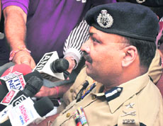 Jammu IGP Dilbag Singh addresses mediapersons in Jammu on Saturday.