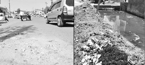 (Left) The Pheel Khana Road in bad condition (right) Garbage dumped near the Mata Shitla temple