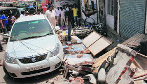 A view of the damaged vehicles at Dera Bassi on Sunday.