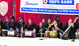 The students of GNFC perform shabad and kirtan to pay tribute to Guru Arjan Dev in Mussoorie on Sunday.