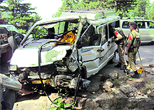 The Tempo Traveller which met with an accident in Batote on Sunday