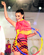 Models walk the ramp during a fashion show organised by Lovely Professional University in Phagwara on Saturday night