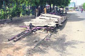 A collapsed bus shelter at Ward No. 45 in Ludhiana