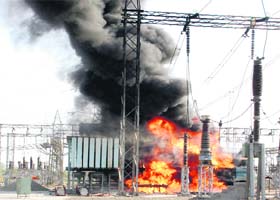 File photo of a fire that broke out at the 220 kv substation in Lalton village, Ludhiana district, on Friday
