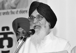 Punjab Chief Minister Parkash Singh Badal at a function in Seechewal village in Jalandhar district on Sunday.