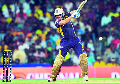 KKRs Manvinder Bisla plays a shot during the IPL final against Chennai Super Kings in Chennai on Sunday