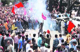 HISTORIC WIN: CPM supporters celebrate their victory after winning the posts of Mayor and Deputy Mayor by huge margins in Shimla on Monday