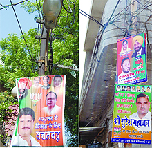 Posters of BJP candidates installed on electricity poles in Amritsar