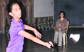 Manat returns a shot at a badminton championship at a school in Sector 9, in Chandigarh, on Tuesday.