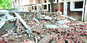 An illegal construction demolished by the UT Estate Office at the flat of an MLA in Sector 4, Chandigarh.
