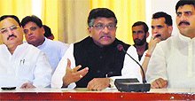 BJP national spokesperson Ravi Shankar Prasad at a press conference in Rajouri on Tuesday