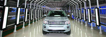 A Jaguar Land Rover Freelander 2 sports utility vehicle displayed at Tata Motors newly inaugurated production facility in Pune. 