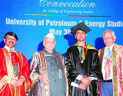 Uttarakhand Governor Aziz Qureshi awards degrees at he annual convocation of the University of Petroleum and Energy Studies in Dehradun on Wednesday