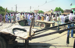Sirsa-Jamal road blocked near Dhukra in Sirsa on Wednesday. A Tribune photograph. 