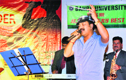 DSP Bhupinder Negi performs at a function in Shimla on Tuesday evening. 