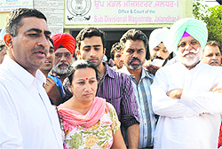 Anita Seth, Congress candidate from Ward 21, comes out of the office of SDM- I after the rejection of her nomination papers in Jalandhar on Wednesday