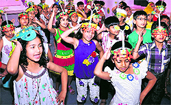 Students of Police DAV Public School participate in a dance workshop during a summer camp in Jalandhar