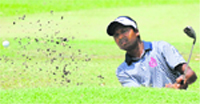 Shankar Dass plays a bunkar shot in PGTI players championship 2012 at Golf Club in Chandigarh on Thursday. Tribune photo: Parvesh Chauhan