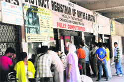 Visitors at the birth and death registration office at Sector 17 in Chandigarh on Thursday. Tribune photo: Manoj Mahajan