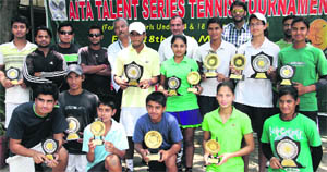 Winners of the AITA Talent Series Tennis Tournament in Dehradun on Thursday. 