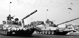 T-72 tanks on parade during Army Day. Indian defence preparedness embattles low levels of indigenisation and growing obsolescence