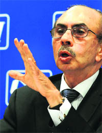 CII president Adi Godrej, chairman of the Godrej Group, addressing a press conference in New Delhi on Friday. He urged the RBI to cut key policy rates by at least one per cent and said the government needed to come out with stimulus package to revive the economy, adding the economic situation in India was worse than that during the global financial crisis of 2008-09.