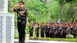 Lt Gen Sanjiv Chachra pays tributes to martyrs at Veer Smriti at Chandimandir on Friday.
