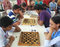 A match in progress during the first Bathinda District Chess Championship that began at the Teachers' Home in the city on Saturday.