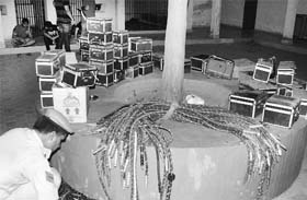 The material recovered from a hookah bar lies at the police station in Sector 5 of Panchkula on Saturday