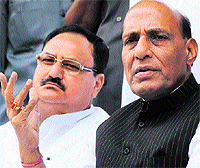 Former BJP president Rajnath Singh addresses mediapersons in Srinagar on Saturday