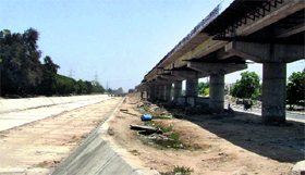 The Gill Road flyover on the Sidhwan Canal Expressway, which has not been completed till date, in Ludhiana.