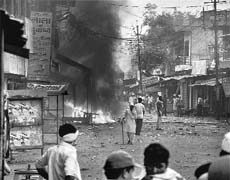 The scene in a market after a communal clash at Kosi Kalan in Mathura. 