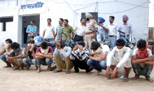 The nine accused who have been arrested by the police for various theft and snatching cases, at the Sadar police station in Bathinda on Sunday.