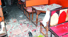 Cement plaster fell off the ceiling at a dhaba located near the bus stand in Bathinda on Sunday evening.