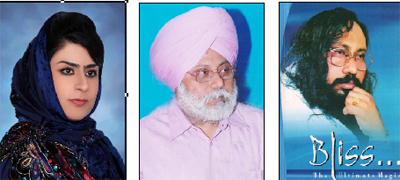 (L-R) Nargues Mohammadi, Dr JS Anand and the cover of his book, Bliss 