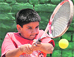 A player in action during the Paragon Total Tennis Championship at Mohali on Sunday
