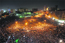 Protesters gather in Cairos Tahrir square after former President Hosni Mubarak and his security chief were given life in prison over the deaths of protesters in 2011 but six police chiefs were acquitted.