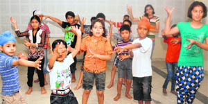 Children dance during a workshop at Shivalik Public School, Mohali, on Monday.