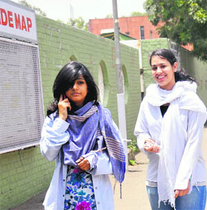 Mission Admission: Students return from DAV College, Sector 10, Chandigarh, after seeking admission-related information on Monday.