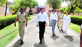 CJM Harish Gupta (second from left), Tayyab Hussain and Mainka Singh, both judicial magistrates, at the Sirsa District Jail.